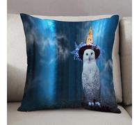 LEZUAHSH Cushion Cover,Pillow Cover Throw Pillow Case Decor Home Livingroom Couch Sofa,Funny polar owl in wizard hat sits on moss-covered ground on magic dark forest background,20 x 20 in