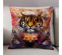 LEZUAHSH Cushion Cover,Pillow Cover Throw Pillow Case Decor Home Livingroom Couch Sofa,gentle portrait tiger on ornamental background. computer collage. Color Abstract backgroun,20 x 20 in
