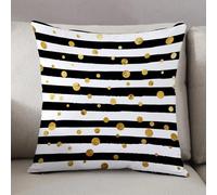 LEZUAHSH Cushion Cover,Pillow Cover Throw Pillow Case Decor Home Livingroom Couch Sofa,Gold White Horizontal,Bold Lines Stripes Polka Dots Circles Im,20 x 20 in