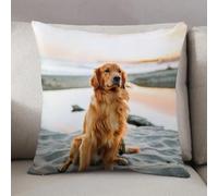LEZUAHSH Cushion Cover,Pillow Cover Throw Pillow Case Decor Home Livingroom Couch Sofa,Golden retriever dog sitting on the beach by the sea,20 x 20 in