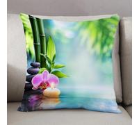 LEZUAHSH Cushion Cover,Pillow Cover Throw Pillow Case Decor Home Livingroom Couch Sofa,Green Zen SPA Still Life Candle and Stone with Bamboo in Nature on Water Orchid,20 x 20 in