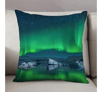 LEZUAHSH Cushion Cover,Pillow Cover Throw Pillow Case Decor Home Livingroom Couch Sofa,Icebergs under the Northern Lights,16 x 16 in