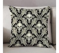 LEZUAHSH Cushion Cover,Pillow Cover Throw Pillow Case Decor Home Livingroom Couch Sofa,Seamless background from a floral ornament with skulls and cross Fashionable modern wallpa,18 x 18 in