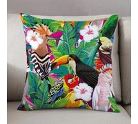 LEZUAHSH Cushion Cover,Pillow Cover Throw Pillow Case Decor Home Livingroom Couch Sofa,Seamless sition of tropical bird toucan parrot hoopoe and palm leaves with white hibiscus,16 x 16 in