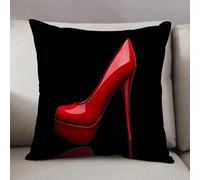 LEZUAHSH Cushion Cover,Pillow Cover Throw Pillow Case Decor Home Livingroom Couch Sofa,Sex women shoes red high heels in black design,18 x 18 in