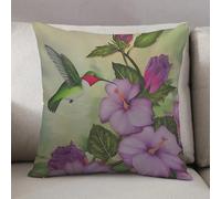 LEZUAHSH Cushion Cover,Pillow Cover Throw Pillow Case Decor Home Livingroom Couch Sofa,sition of flying bird hummingbird with tropical flowers and hibiscus buds on branches with,20 x 20 in