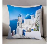 LEZUAHSH Cushion Cover,Pillow Cover Throw Pillow Case Decor Home Livingroom Couch Sofa,Sunset Blue Greece Scenic View Cyclades White Houses Santorini Par,20 x 20 in