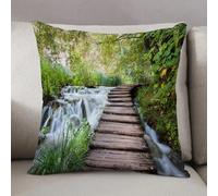 LEZUAHSH Cushion Cover,Pillow Cover Throw Pillow Case Decor Home Livingroom Couch Sofa,Together, wooden walkway along the stream in the green, aquatic landscape of the jungl,18 x 18 in