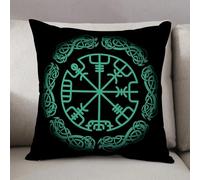 LEZUAHSH Cushion Cover,Pillow Cover Throw Pillow Case Decor Home Livingroom Couch Sofa,Vegvisir the Magic Navigation Compass of ancient Icelandic Vikings with scandinavian ornam,18 x 18 in