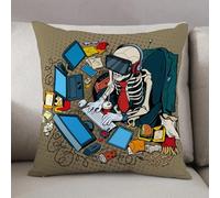 LEZUAHSH Cushion Cover,Pillow Cover Throw Pillow Case Decor Home Livingroom Couch Sofa,Virtual Reality Pop Art Retro Illustration of Skeleton Man Working on Computer. Hacker cyb,18 x 18 in