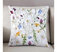 LEZUAHSH Cushion Cover,Pillow Cover Throw Pillow Case Decor Home Livingroom Couch Sofa,watercolor chamomile clover wild flowers pattern,16 x 16 in