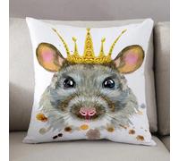 LEZUAHSH Cushion Cover,Pillow Cover Throw Pillow Case Decor Home Livingroom Couch Sofa,Watercolor portrait of rat with golden crown,16 x 16 in