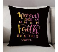 LEZUAHSH Cushion Cover,Pillow Cover Throw Pillow Case Decor Home Livingroom Couch Sofa,worry ends when FAITH begins. Bible Verse. Hand Lettered Quote. Modern Calligraphy. Christ,18 x 18 in