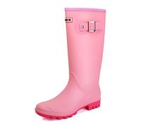 Lezzglt Rain Boots for Women Waterproof Knee High Wellington Boots Comfortable Lightweight Garden Boots Keep Warm Work High Fishing Boots for Outdoor, Pink, 5.5 UK