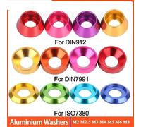 Lfang-Washers M2 M2.5 M3 M4 M5 M6 M8 Colorful Aluminium Alloy Spherical Conical Washers Gasket Hex Bolt Screw Spacers, Corrosion and rust resistance(M5(10pcs),Black For ISO7380)