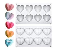 LFBEST Love Heart Silicone Mold - 8 Cavity 3D Diamond Heart Mould - Chocolate Silicone Dessert Moulds for Ice Cube Soap Cake Dessert DIY Tools