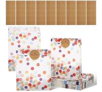LFBEST Paper Party Bags- 80PCS small rainbow paper bags- 19 * 13 * 3.5CM Rainbow Dots Paper Candy Bags with 90Pcs Stickers for Kids Party, Baby Shower, Birthday, Halloween