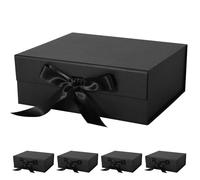 LFBOX Black Gift Box with Ribbon Magnetic Lids 10.2x9x3.74 in, Bridesmaid Groomsman Proposal Boxes, Wedding Graduation Storage Box 5 Pack