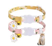 LFCFBH 2 PCS Soft Cat Collar with Bell, Adjustable Flower Pattern Kitten Collar Quick Release （Pink, Yellow）