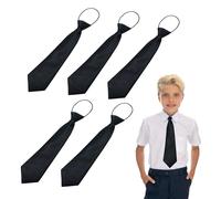 LFCFBH 28cm Kids Black Tie, Elasticated Satin Kids Pre-Tie for Formal Occasions Wedding, Graduation Prom, Celebration 5pcs
