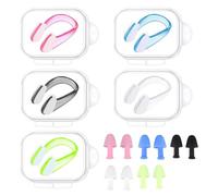 LFCFBH 5PCS Silicone Swimming Nose Clip with 5 Pairs Waterproof Ear Plugs Set, Reusable Ear Nose Plugs for Kids Adult (5 Colors)
