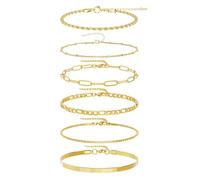 LFCFBH 6PCS 14K Gold Chain Bracelet Sets for Women Girls, Adjustable Stacking Gold Bracelet, Layered Metal Link Bracelet Fashion Jewelry
