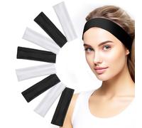 LFCFBH 8 PCS Unisex Black Headband, Soft Fabric White Headbands for Makeup Yoga Running Sports