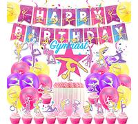 LFCFDX Gymnastics Birthday Party Decorations Gymnastics Party Supplies Includes Gymnastics Birthday Banner, Hanging Swirls, Cake Topper, Cupcake Topper, Balloons for Birthday Party Baby Shower
