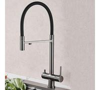 LFCKVX 3 in 1 Black Kitchen Faucet with 3 Way Swivel Brass Dual Handles Stylish for Home Easy Installation Perfect for Sink Upgrade