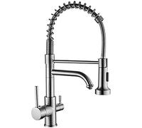 LFCKVX 3 Way Pull Out Spray Kitchen Mixer Tap Chrome & Brushed Nickel Ideal for Under Sink Water Filter System Dual Functionality & Easy Installation Kitchen Faucet