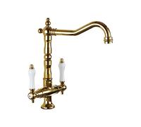 LFCKVX 360° Rotating Retro Brass Black Kitchen Mixer Tap Dual Lever Sink Faucet for Cold & Hot Water UK Standard Fittings Perfect for Double