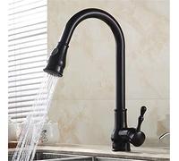 LFCKVX Antique Brass Pull Down Kitchen Faucet 360° Swivel Hot & Cold Water Mixer Retro Single Handle Taps with Spray Head Stylish Black Finish for Kitchens