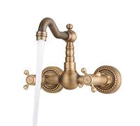 LFCKVX Antique Brass Wall Mounted Sink Mixer Tap Vintage Kitchen Bridge Faucet with Double Handles for Bathtub & Bathroom Classic Home Decor Fixture