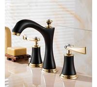 LFCKVX Black Dual Lever Basin Mixer Taps Traditional Bathroom Sink Taps with Flat Handle Hot & Cold Multi Function Three Holes for Stylish Home Decor