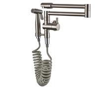 LFCKVX Black Solid Brass Dual Handle Kitchen Sink Faucet Wall Mounted Rotation Foldable Mop Pool Tap Hot and Cold Water Nickel Finish