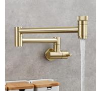 LFCKVX Brass Wall Mounted Kitchen Faucet with 360 Degree Rotating Telescopic Arm and Single Cold Water Control Gold Finish Pot Filler Tap for Sink Space Saving (A1)