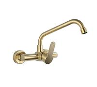 LFCKVX Brushed Gold Wall Mounted Kitchen Faucet Dual Temperature Mixing Tap for Sink Stainless Steel Cold & Hot Water Connection Kitchen Fixture