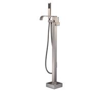 LFCKVX Brushed Nickel Freestanding Bathtub Faucet Floor Mount Tub Filler with Hand Shower High Flow Rainfall & Waterfall Spout Single Handle Brass Mixer Tap.