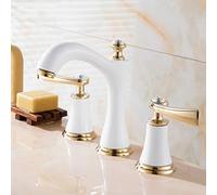 LFCKVX Elegant White Dual Lever Basin Mixer Tap Traditional Bathroom Sink Taps with Flat Handle Hot & Cold Multi Function Three Holes for Elegance