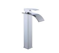 LFCKVX High Rise Bathroom Basin Mixer Tap Tall Waterfall Faucet with Flat Spout Single Lever Control Hot & Cold Water Silver Finish for Stylish Bathrooms