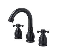 LFCKVX Retro Brass Basin Mixer Tap Dual Lever Hot & Cold Multifunctional Three Hole Bathroom Sink Faucet Stylish Black Patina Finish for Bathrooms