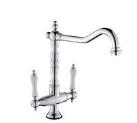 LFCKVX Retro Brass Black Kitchen Mixer Tap 360° Rotating Dual Lever Sink Faucet Hot & Cold Water UK Standard Fittings Perfect for Double