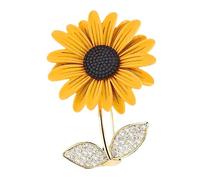 LFCKVX Sunflower Jewelry Accessories Retro Decor Yellow Rhinestone Bling Novelty Trendy Women's Pin Copper Delicate Brooch