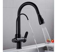 LFCKVX Swivel Brass Kitchen Faucet 3 Way Purification Tap with Filter Pull Down Dual Handle Hot & Cold Mixer Black Drinking Water Crane