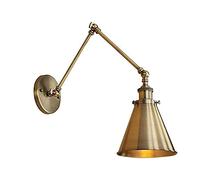 lfdhcn Vintage Adjustable Wall Light Swing Arm Wall Sconce Fitting with Iron Funnel Shade Industrial Bronze Finish Long Arm Wall Lamp Edison E27 Lamp for Kitchen Dining Room Bedroom Restaurants