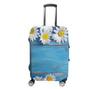 LFDSEPYM Luggage Cover Travel Suitcase Cover Elastic Washable Luggage Protector with Zipper Daisy Flowers Blue Wooden Anti Scratch Suitcase Protector Funny Luggage Sleeve for Suitcase 19'' - 32'',