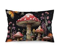 LFDSEPYM Mushrooms and Butterflies on Black Background Throw Pillow Cover Soft Rectangle Pillow Cases Decorative Plush Cushion Cover Lumbar Pillowcase for Home Sofa Couch Bed Living Room 12 "x20