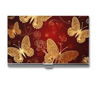LFDSEPYM Valentine Hearts Golden Butterfly Business Card Holder Pocket Slim Business Card Case Portable Metal Business Card Organizer for Men Women Office Travel, Valentine Hearts Golden Butterfly,
