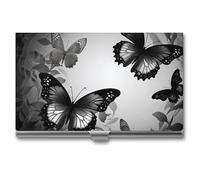 LFDSPYJE Business Card Holder Black Gray Butterflies Business Card Case for Men Women Metal Slim Name Card Holder Thin Business Card Organizer Pocket Card Holder Business Card Carrier, silver,