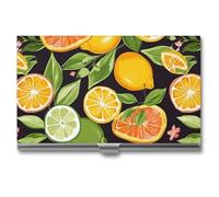 LFDSPYJE Business Card Holder Citrus Fruit Pattern Business Card Case for Men Women Metal Slim Name Card Holder Thin Business Card Organizer Pocket Card Holder Business Card Carrier, silver,
